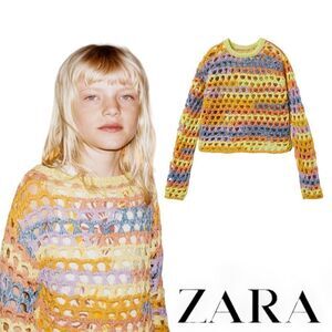 ZARA Kids | Light Lime Green | OPENWORK KNIT SWEATER